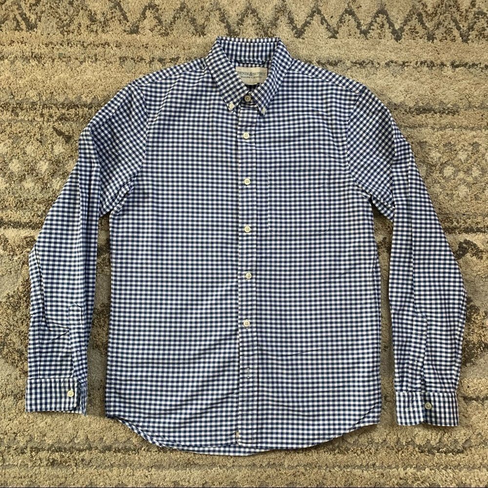 Denim & Supply Ralph Lauren Blue and White Gingham Button-Down Shirt Small